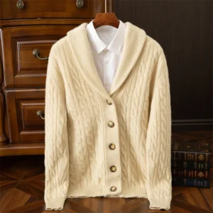 Autumn and Winter Wool Sweater Men's Buttoned Crochet Thick Cashmere Coat Loose and Warm Knitted Sweater