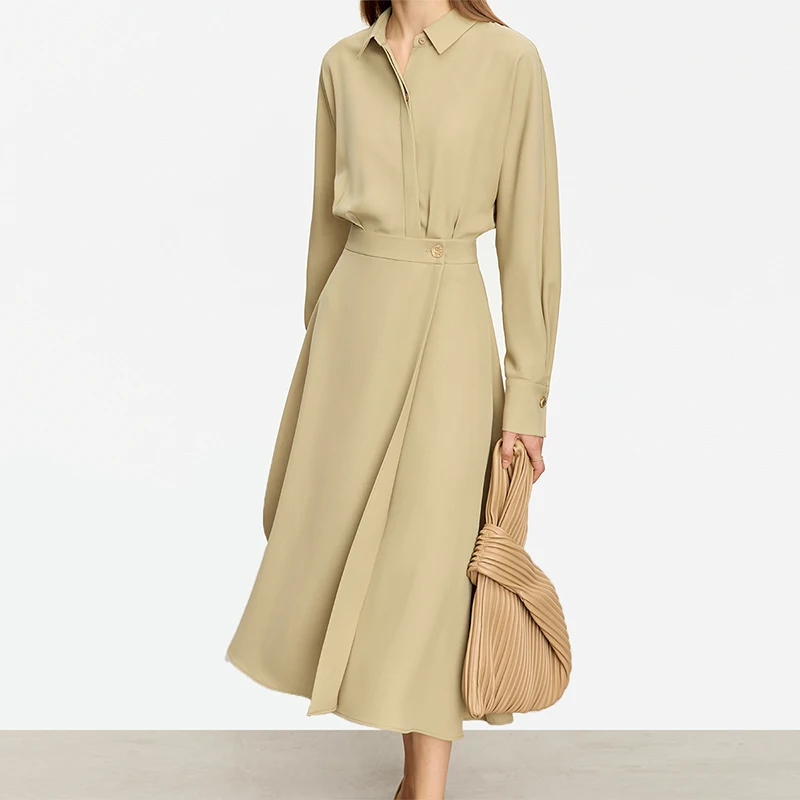 AMII Minimalist French Long-sleeve Shirt Dress for Women 2024 Autumn New A-line Office Lady Solid Midi Dresses Vestidos 12343290 - Image 8
