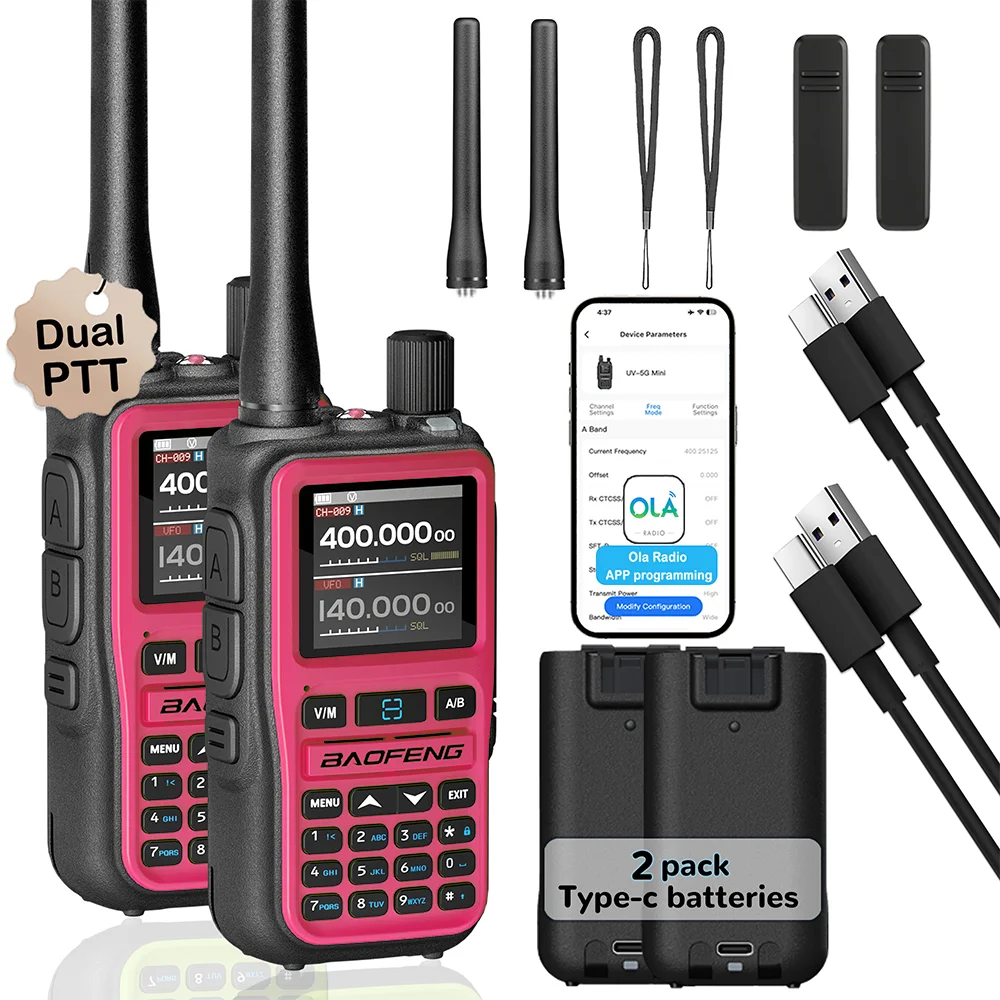 2 Pack BAOFENG UV-5R Mini Dual Band Two-Way Radio (5W/999CH) - Bluetooth APP Programming, NOAA Alert, Type-C Fast Charging - Image 8